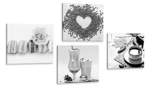 Set tablouri băuturi cu plăcere dulce în design alb-negru