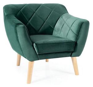 Fotoliu KARO, stofa catifelata verde - Bluvel 78/fag, 78x75x76 cm