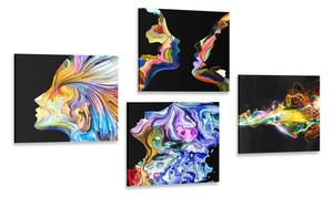 Set tablouri abstracția colorată pe fundalul negru
