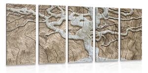 Tablou 5-piese copacul abstract pe lemn în design bej