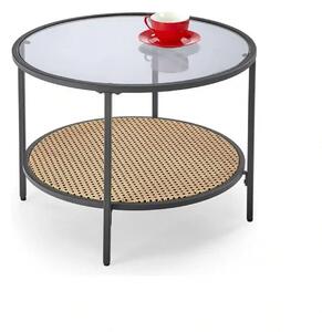 Masuta cafea DAKOTA, negru fumuriu/negru, ratan sintetic/otel, 60x60x4
