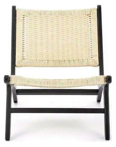 Scaun de gradina FODEN, bej deschis/negru, rattan natural/lemn, 65x74x
