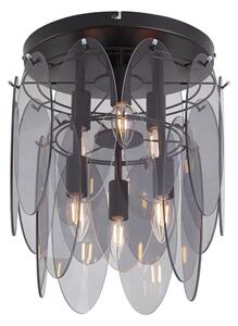 Art Deco plafondlamp zwart met smoke glas ovaal 6-lichts - Mochan