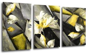 Impresi Tablou Grey and yellow abstract with flower - 120 x 60 cm (3-piese)