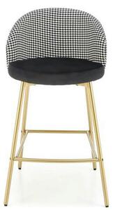 Scaun bar H113, negru/gri/auriu, stofa catifelata/otel, 47x55x85 cm
