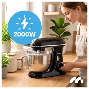 Robot de bucătărie, mixer aluat, bol de 7 litri, 3 palete, cârlig, tel, oțel inoxidabil, negru, MaltecChef ,4000W, 114851