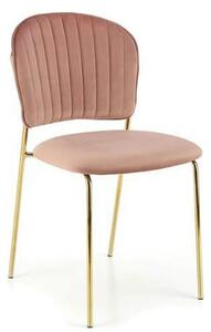 Scaun tapitat K499, roz/auriu, stofa catifelata, 47x56x85 cm