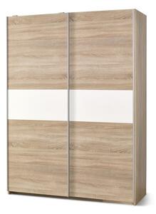 Dulap Cirveso 110, Alb lucios, Stejar Sonoma, 210x153x58cm, 126.7 kg, Uși dulap: Glisante, Numărul de rafturi: 5, Numărul de rafturi: 5