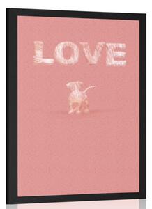 Poster cățel cu inscripție Love în design roz