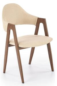 Scaun tapitat modern K344, bej/nuc, stofa clasica/metal, 51x57x82 cm