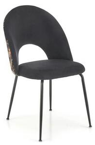 Scaun tapitat K505, negru, cu imprimeu floral, stofa catifelata, 51x55