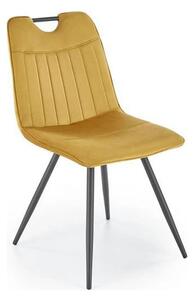 Scaun tapitat K521, galben mustar/negru, stofa catifelata, 46x58x83 cm