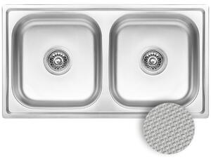 Kuchinox Standard, chiuvetă din oțel inoxidabil cu 2 compartimente 780x430x195 mm, decor canelat, oțel, LAV-SKS_320T