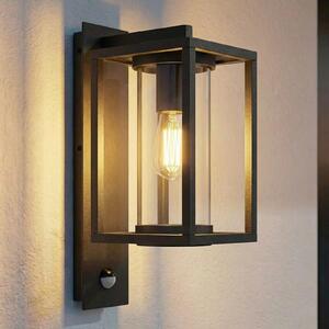 Lucande Lampă de exterior Ferda, senzor, soclu inferior antracit, reglabil, Negru, Aluminiu, Modern, Perete unghiular