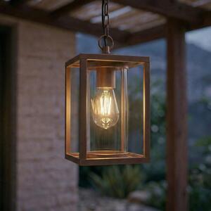Lucande Lampa suspendată pentru exterior Ferda, maro, IP44, sticlă, E27, reglabil, Maro / Rugină, Aluminiu, Modern