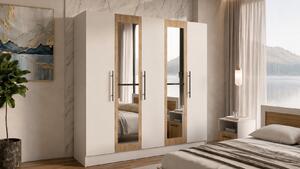 Dulap 5 usi Barcelona 200 cm, Alb/Stejar Artisan