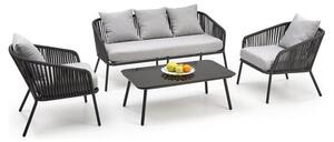 Set gradina ROCCA, gri, sticla/otel/stofa, cu masuta, 2 scaune si cana