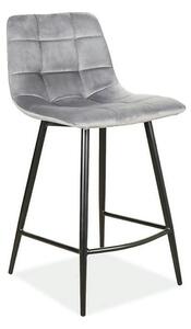 Scaun bar MILA H-2, gri/negru, stofa catifelata/metal, 43x38x87 cm