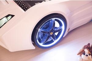 Pat Masinuta Copii cu LED, Jaguar Coupe, Mobiref, 240 x 120 x 60 cm, Alb