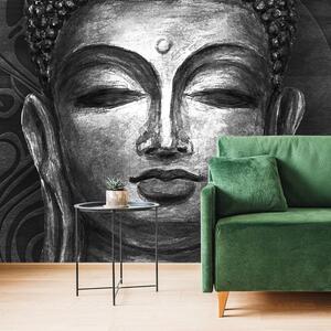 Tapet fața lui Buddha în design alb-negru