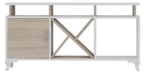 Comoda TV AY, alb/stejar, PAL melaminat, 120x30x54 cm
