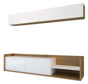 Mobilier living KALE, alb/stejar, PAL melaminat, 2 piese