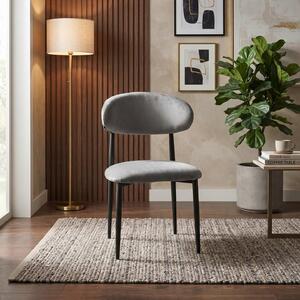 Scaun Bucătărie Olivia Gri, Tapițat cu Stofă Tip In, Picioare Metalice Negre, 86×51×48 cm