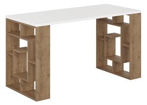 Birou MAZE, alb/stejar inchis, PAL melaminat, 140x60x75 cm