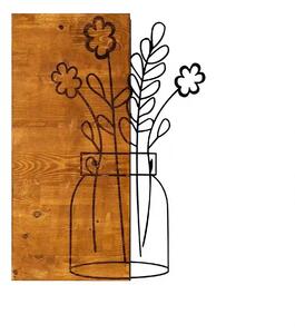 Decoratiune perete CICEK2, stejar/negru, lemn/metal, 41x58 cm