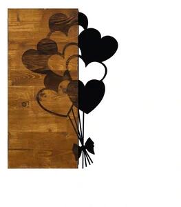 Decoratiune perete LOVE, nuc/negru, lemn/metal, 39x58 cm