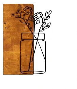 Decoratiune perete CICEK1, stejar/negru, lemn/metal, 40x58 cm