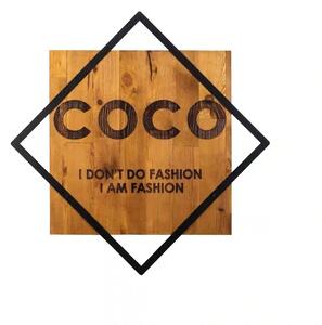 Decoratiune perete FASHION, stejar/negru, lemn/metal, 54x54 cm