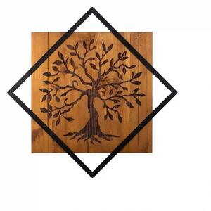 Decoratiune perete TREE, nuc/negru, lemn/metal, 54x54 cm