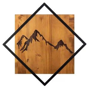 Decoratiune perete MOUNTAIN 2, stejar/negru, lemn/metal, 54x54 cm