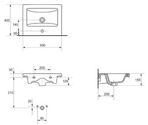 Set dulap baie suspendat Lara 2 sertare cu lavoar Cersanit Como inclus, 50 cm, gri 500x400 mm