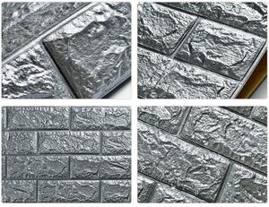 Tapet 3D Silver design perete modern din caramida in relief, Autoadeziv , 77x70 cm