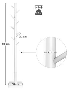 Cuier vertical Vasagle din lemn masiv cu 8 carlige, 175 cm alb
