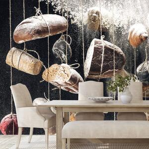 Fototapet produse de patiserie agățate pe frânghie