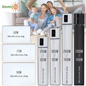 1200W si 600W ElectricSun alb, panouri radiante infrarosu cu termostat si Wi-Fi cu aplicatie internet TUYA, 94x15 cm
