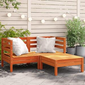 Canapea de grădină 2 locuri/taburet, maro ceruit lemn masiv pin