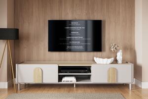 Comodă TV Amilio 220 cm cu sertar - cashmere / stejar uleiat / mânere stejar deschis