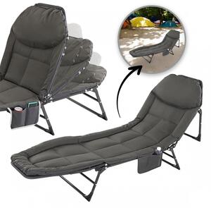 Pat de camping pliabil, tip sezlong de gradina, cu buzunar, JollyMag, AR06SZ, 200x64 cm
