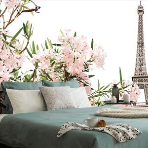 Fototapet Turnul Eiffel și flori roz