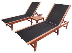 Șezlonguri de plajă cu masă 2 buc. lemn masiv acacia textilenă