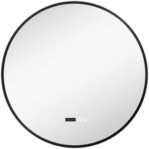 HOMCOM Oglindă de Baie Anti-Ceață cu Lumini LED Reglabile, Ø70x3 cm, Negru | Aosom Romania