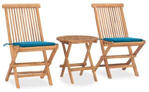 Set mobilier exterior pliabil cu pernă, 3 piese, lemn masiv tec