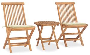Set mobilier exterior pliabil cu perne 3 piese lemn masiv tec