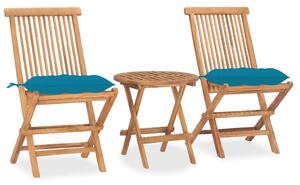 Set mobilier exterior pliabil cu pernă, 3 piese, lemn masiv tec