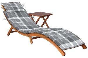 Șezlong de grădină cu masă și pernă, lemn masiv de acacia
