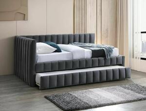 Divan 120x200 ALFIE, stofa catifelata gri - Bluvel 14, cu somiera si c